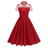 abordables Robes-Années 1950 Rétro Vintage Midi Robe trapèze Robe Évasée Manches courtes Couleur Unie Ajusté &amp; Évasé Balançoire Déguisement Femmes Carnaval Saint-Valentin Mascarade Vacances Tenue Quotidienne