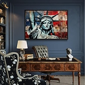  Freiheitsstatue Wandkunst – Amerikanische Flagge Leinwanddruck patriotische USA Kunstwerke Freiheit Gemälde für Büro Zuhause oder Studienraum Dekor