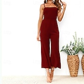 billige Jumpsuits-Dame Normal Kjeledresser Aktiv Helfarge Ermeløs Bred Bukseben Firkantet hals Daglig Feriereise Normal Svart Gul Vin Sommer