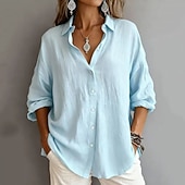 economico Camicie-camicie da donna in cotone camicia con bottoni camicetta tinta unita vintage elegante moderna camicia a maniche lunghe colletto top regolare quotidiano vacanza uscire blu bianco giallo rosa rosa grigio primavera autunno