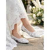 economico sposa-scarpe da sposa basse in pizzo color avorio da donna con fiocco, eleganti ballerine da sposa per matrimoni all'aperto in giardino