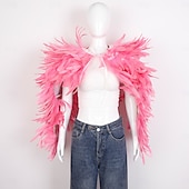 abordables Accesorios-Carnaval 2026 Accesorios de Samba del Carnaval de Río Capa Chal larga de plumas rojas para mujer con lazo de cinta disfraz de actuación del festival de Brasil