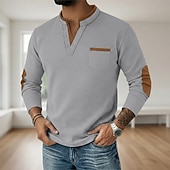 halpa Vohvelineule T-paita-Miesten Vohveli tee Vohveli Henley-paita Pitkähihainen V kaula-aukko Henley Syksy 봄 &amp; Syksy Yhtenäinen väri Muoti Perus Vapaa-aika väärennetty kaksiosainen Kausaliteetti Katu Urheilu Vaalean sininen