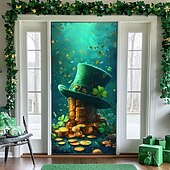 cheap Garage &amp; Door Banners-St. Patrick's Day Posters Door Cover Outdoor Banners Green Hat Cute 3D Fantasy Party Dorm Teens Room College Dorm Guys Man Cave Frat Bedroom Shooting Backgrounds Home Decor