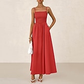 tanie Biała sukienka-Damskie Sukienka midi Letnie sukienki Sukienka na ramiączkach Moda Nowoczesny Na zewnątrz Urlop Wyjściowe Regularny Równina Bez rękawów Paski Niebieski Czarny Biały Rumiany róż Lato Wiosna