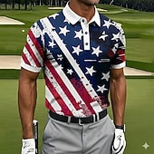  4th of July 2026 250th Men's American US Flag Golf Sports Polo Shirts Short Sleeve Polo Shirts Collared Shirts Casual Athleisure Festival Outfit Buttons Spring & Summer Blue
