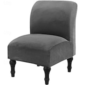 cheap Futon Sofa Cover-Velvet Armless Accent Chair Cover, Soft Stretch Accent Chair Slipcovers Without Arms Removable Armless Chair Furniture Protector Covers for Living Room/Dining Room/Hotel