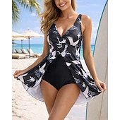 abordables Surfing Tankinis &amp; Bikinis-Mujer Traje de baño Una pieza Traje de baño con falda Impreso Secado rápido Elástico Sin Mangas Bañadores Traje de baño Surf Playa Natación Verano