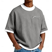 economico T-shirt in maglia waffle-Per uomo Maglietta a Maglia Waffle Maglietta Manica Corta Girocollo Estate Primavera Tutte le stagioni Blocco di colori Testurizzato Moda Designer Casual Tasca con cerniera Casuale Quotidiano
