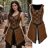 levne Šaty-Středověké Renesanční Šaty Zbraně a výzbroj Kamizelka Válečník Shieldmaiden Barbar Maškarní kostým Dámské Viking Fantazie předvečer Všech svatých Karneval Výkon LARP Ren Faire Dospělé Šaty