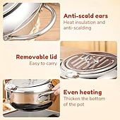 voordelige Kookgerei-Friteuse van 304 roestvrij staal met temperatuurregeling, multifunctionele oliebesparende frituurpan met uitneembaar filtermandje, universele voet voor gasfornuis &amp;inductiekookplaten, frituurpan van