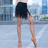 Недорогие Латинские юбки-Черная асимметричная юбка для латиноамериканских танцев с бахромой – сценический костюм с высокой талией