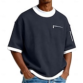 economico T-shirt in maglia waffle-Per uomo Maglietta a Maglia Waffle Maglietta Manica Corta Girocollo Estate Primavera Tutte le stagioni Blocco di colori Testurizzato Moda Designer Casual Tasca con cerniera Casuale Quotidiano