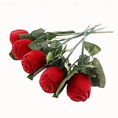 cheap Event &amp; Party Supplies-1PC Flocked Rose Ring Box Long Root Rose Creative Red Rose Flower Ring Display Box Proposal Engagement Anniversary Romantic Gift Box Wedding Jewelry Display Storage