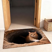 preiswerte Fußmatten-Fußmatte mit 3D-optischer Täuschung einer roten Katze, die aus einem Loch lugt – 2D-Flachdruck-Teppich für verspielte Eingangsbereichdekoration und einladende Willkommensmatte