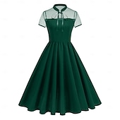 abordables Robes-Années 1950 Rétro Vintage Midi Robe trapèze Robe Évasée Manches courtes Couleur Unie Ajusté &amp; Évasé Balançoire Déguisement Femmes Carnaval Saint-Valentin Mascarade Vacances Tenue Quotidienne