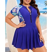 cheap One Pieces Rash Guards-Women's Rash Guard Bathing Suit One Pieces Tropical Quick Dry Elastic Short Sleeve Swimwear Swimsuit Surfing Beach Swimming Summer