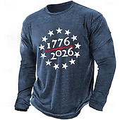 Χαμηλού Κόστους Ανδρικά 3D T-shirts-4η Ιουλίου 2026 250η Επέτειος Μνήμης Ανδρικό 3D Εκτύπωση Σημαία ΗΠΑ Crew Neck Μακρυμάνικο T-Shirt Casual Καθημερινά