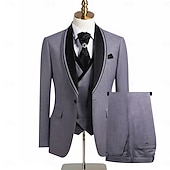 ieftine Costume de petrecere-A bărbaților Smoking Costume de petrecere Casual Afaceri Albastru piscină Negru Primăvară Costum Șap de rețea Petrecere Afacere Dungi Slim Fit Set 3 piese Un singur rând, un nasture