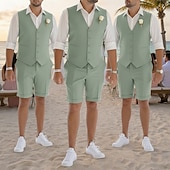  Trajes de boda de playa casual para hombres para el grupo de novios cuello en V color salvia azul cielo vestido casual color sólido ajuste entallado de 2 piezas de un solo botón cinco botones