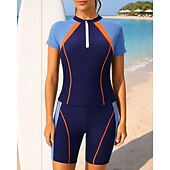 Недорогие Рашгард One Pieces-Жен. Рашгард Купальный костюм Swimsuits Пэчворк Середина бедра УФ-защита Быстровысыхающий Эластичный С короткими рукавами Купальники Купальник Серфинг Дайвинг Пляж  Лето