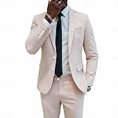 abordables Costumes semi-formels-Pour des hommes Costumes en seersucker Mariage à la plage Mariage de printemps Rose Claire Bleu Ciel Printemps &amp; Été Costume / Tailleur Revers Cranté Occasionnel Formel Rayé Coupe Slim 2 pièces