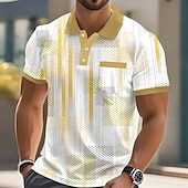 baratos Polo Geométrico Masculino-Homens Geométrico Pólo Manga Curta Camisas polo Camisas de colarinho Casual Ao ar livre Roupa Esportiva Roupa Diária Impressão 3D Botões Primavera Verão Azul Amarelo Vermelho