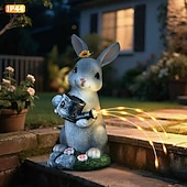 cheap Pathway Lights &amp; Lanterns-Easter Bunny Outdoor Solar Waterproof Gray Resin Watering Can Light, Garden Yard Pathway Lawn Decor, Farm Landscape Lighting, Decorative Figurine Accent Light for Outdoor Garden