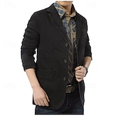preiswerte Herren Klassische Blazer-Herren Blazerjacke Lässig Täglich Outdoor Vintage Lässig Sommer Frühling Baumwolle Einfarbig Button-Down Thermowarm Einreihig Blazer Schwarz Kaki Armeegrün
