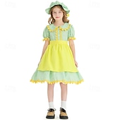  250e jubileum VS 19e eeuw jaren 1800 Prairiejurk Bonnet en schortset Korte mouwen Pionier Meisje Koloniaal Pionier Onafhankelijkheidsoorlog Bloemig Kostuum Voor meisjes Halloween Carnaval 4 juli