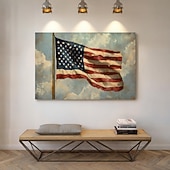  Amerikanische Flagge Leinwand Wandkunst | Patriotisches USA Sterne und Streifen Gemälde mit rustikalen Pinselstrichen | 4. Juli Militär Veteran Dekor