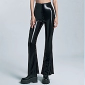 cheap Glossy-Pants Bell Bottoms Pants Flared Trousers Glossy Finish Women's High Waisted Wet Look Patent Leather Look Solid Color Costume for Casual Club Dance Recital Carnival Adults'