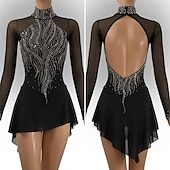 cheap Figure Skating Dresses-Figure Skating Dress Women's Ice Skating Dress Black Patchwork Open Back Stretchy Training Competition Skating Wear Classic Crystal / Rhinestone Long Sleeve Ice Skating Figure Skating