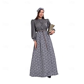 cheap Pioneer / 19th Century-250th Anniversary USA 19th Century 1800s Floor Length Prairie Dress Bonnet and Apron Set Long Sleeves Pioneer Girl Colonial Pioneer Revolutionary War Costumes Floral Fancy Dress Women's Halloween