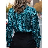 cheap Dressy Blouses-Women's Blouse Buttons Print Leopard Stylish Casual Long Sleeve Shirt Collar Regular Tops Daily Blue Silver Yellow Brown Spring Fall