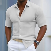  Voor heren Overhemd Wafel Shirt Textuur Normaal shirt Overhemd met knopen Zwart Marineblauw Hemelsblauw Groen Grijs Korte mouw Effen Revers Casual Dagelijks Kleding Modieus Modern Casual Comfortabel