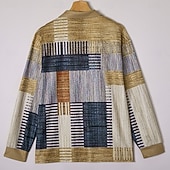 abordables Polo géométrique pour homme-Homme Géométrique Bloc de Couleur Chemises Polo Gaufre Texturé manche longue Polos Revers Occasionnel Athleisure Tenue quotidienne Impression 3D Printemps Automne Hiver Bleu Violet Marron