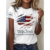  Independence Day Amerikkalainen Juhlapäivä Patriottinen Naisten T-paita Graafinen Lippu Kirjain Vintage Muoti Tyylikäs Lyhyet Hihat Pyöreä Kaula Päivittäinen Viikonloppu Printti Sininen Musta