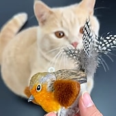 お買い得  猫用おもちゃ-鳥のさえずりが聞こえるインタラクティブな猫のおもちゃ &amp;羽ばたき、自動鳴き声 &amp;キャットニップ &amp;室内猫用のロープ、引っかき用のティーザースティック &amp;噛む、退屈しのぎのペット用品