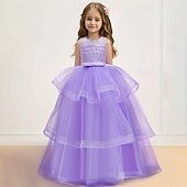 economico Abiti da Fiori-Abito da damigella d'onore bambina Ragazze Abito formale Abiti da sposa Feste Matrimonio Formale Adorabile Formale Principessa Traforato Rete Tinta unica Senza Maniche Girocollo Blu Rosa Dai 4 anni