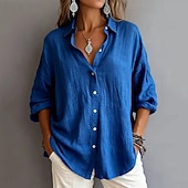 economico Camicie-camicie da donna in cotone camicia con bottoni camicetta tinta unita vintage elegante moderna camicia a maniche lunghe colletto top regolare quotidiano vacanza uscire blu bianco giallo rosa rosa grigio primavera autunno