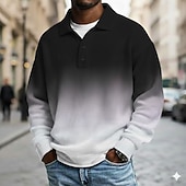 tanie Męska koszulka polo geometryczna-Męskie Gradient Koszulki polo waflowe Długi rękaw Koszulki polo Klapa Codzienny Szkoła Athleisure Dzienne zużycie Druk 3D Wiosna Jesień Zima Czarny Granatowy Błękit nieba