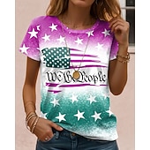  Itsenäisyyspäivä Patriottinen Naisten T-paita Graafinen Lippu Kirjain Vintage Muoti Tyylikäs Lyhythihainen Pyöreä Kaula Säännölliset Yläosat Päivittäinen Viikonlopun Printti Punainen Purppura Vihreä