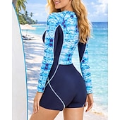 Недорогие Рашгард One Pieces-Жен. Рашгард Купальный костюм Swimsuits С принтом Бойлег УФ-защита Быстровысыхающий Эластичный Длинный рукав Купальники Купальник Серфинг Пляж  Плавание Лето