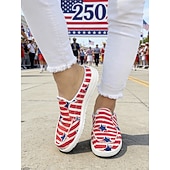  USA 250. Jubiläum Frauen Rot Blau Amerikanische Flagge Druck Komfort Mules – Leinenschlupfschuhe für USA 4. Juli Outdoor-Events Reisen und alltägliche Kleidung