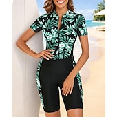 billiga One Pieces Rash Guards-Dam Rash-guards Baddräkt Baddräkter Tropisk Mittlårsben UV-skydd Snabb tork Elastisk Kortärmad Badkläder Baddräkt Surfing Strand Simmning Sommar