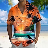 preiswerte Tropische Pflanzen-Herren Kokospalme Ozean Tropische Pflanzen Sommer Hawaiihemd Knopfhemd Alohahemd Kurzarm Hawaiianisch Lässig Urlaub Sommer Frühling Umlegekragen 3D-Druck Hemden mit Kragen Eine Tasche vorne Blau