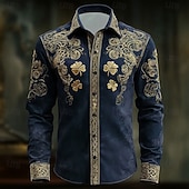 cheap St. Patrick's Day Shirt-St. Patrick's Day Men's Four Leaf Clover Shamrock Celtic Art Shirt Button Up Shirt Long Sleeve Vintage Retro Holiday Spring Fall Turndown 3D Print Linen Like Shirt Green 1# Dark Red Green Dark Blue