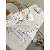 cheap 3 Pieces Bikini Set-Women's Swimwear Bikini Three Piece Skirt Swimsuit Slim Backless Vacation Beach Wear Solid Color V Neck Sleeveless Bathing Suits