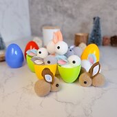 cheap Easter Eggs-16 Pcs Easter Basket Stuffers Mini Plush Bunnies in Egg Shells, Assorted Pom Pom Rabbits for Easter Egg Hunt, Kids Party Favors, Classroom Rewards, Goodie Bag Fillers, Spring Gift Decor